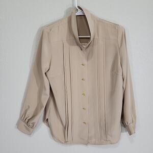 Leilian Blouse Womens S / M Beige Long Sleeve Funnel neck Dressy Office Japanese